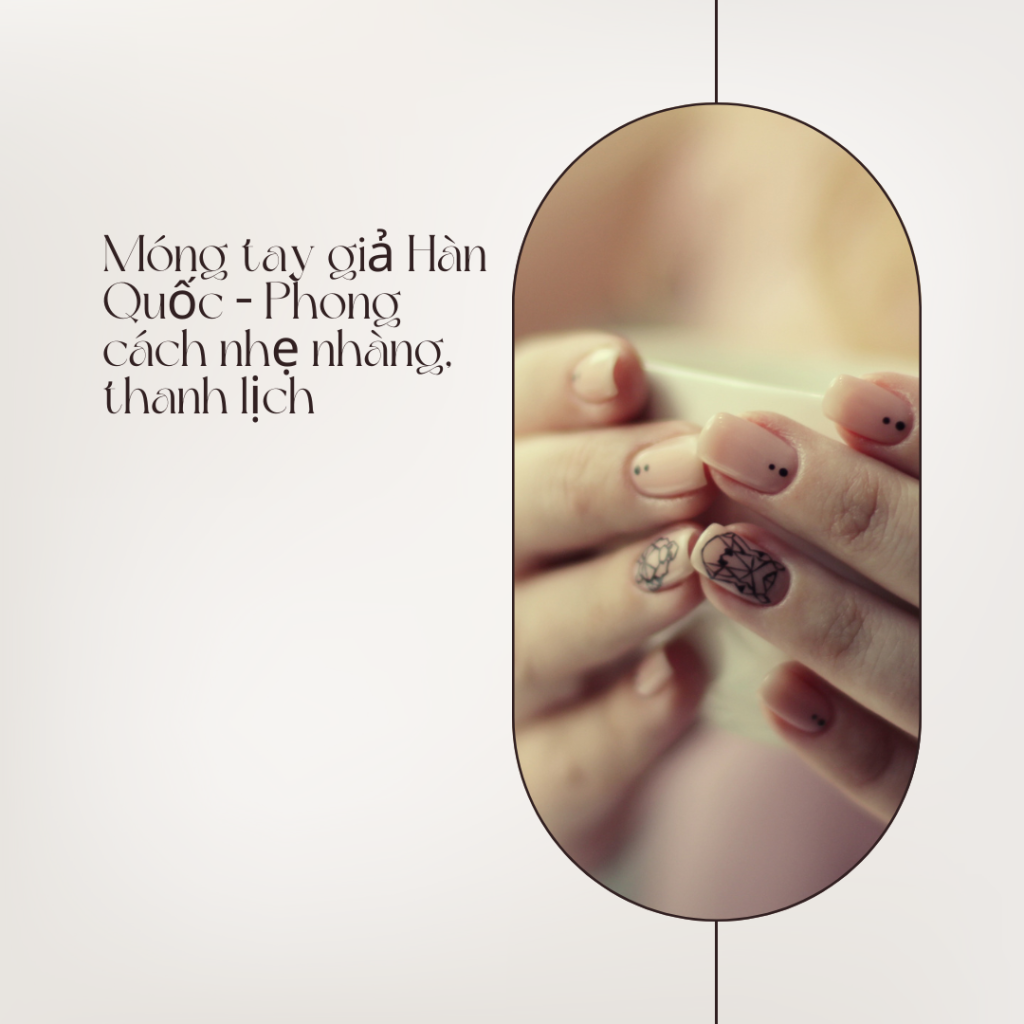 Bộ móng tay giả Hàn Quốc theo phong cách nhẹ nhàng, thanh lịch với màu pastel, kiểu dáng oval và họa tiết tối giản