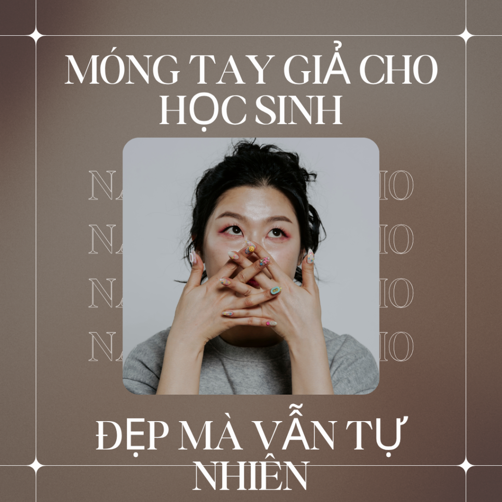 Bộ móng tay giả nhẹ nhàng cho học sinh với tông nude, hồng nhạt và họa tiết tối giản, giữ vẻ tự nhiên